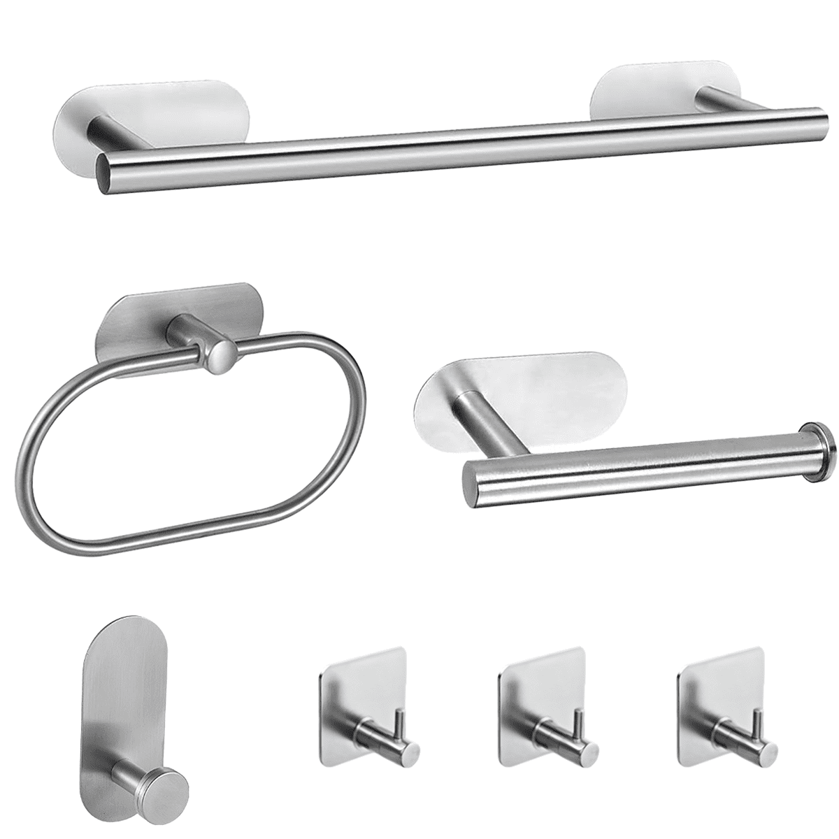 GYTF 7 PCS Bathroom Hardware Set, Silver Stainless Steel Bathroom Tower Rack Set Wall Mounted Includes 15" Towel Bar, Toilet Towel Paper Holder, Towel Ring, 4 Robe Towel Hooks