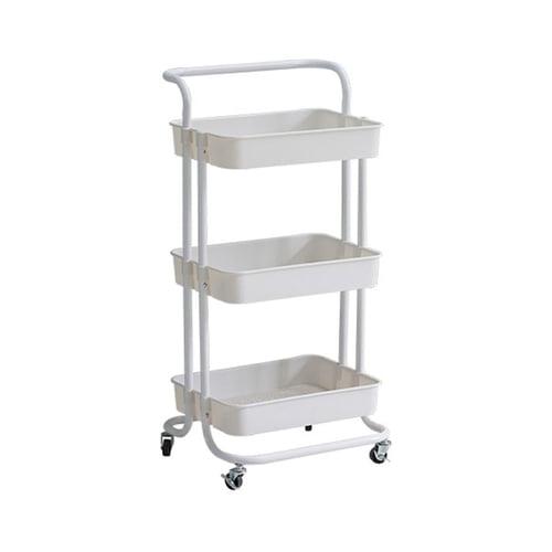 Topcobe 3-Tier Utility Cart Storage Rolling Cart with Casters, Portable Kitchen Island, Kitchen Carts on Wheels, White