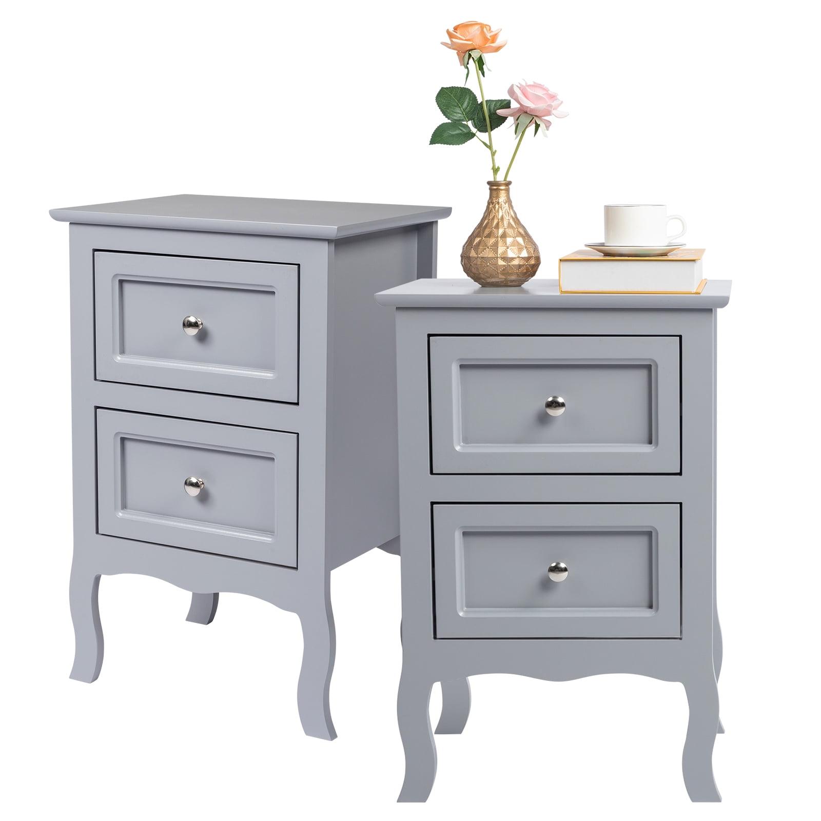 Gray Wood 2-Drawer Country Style Nightstand Set