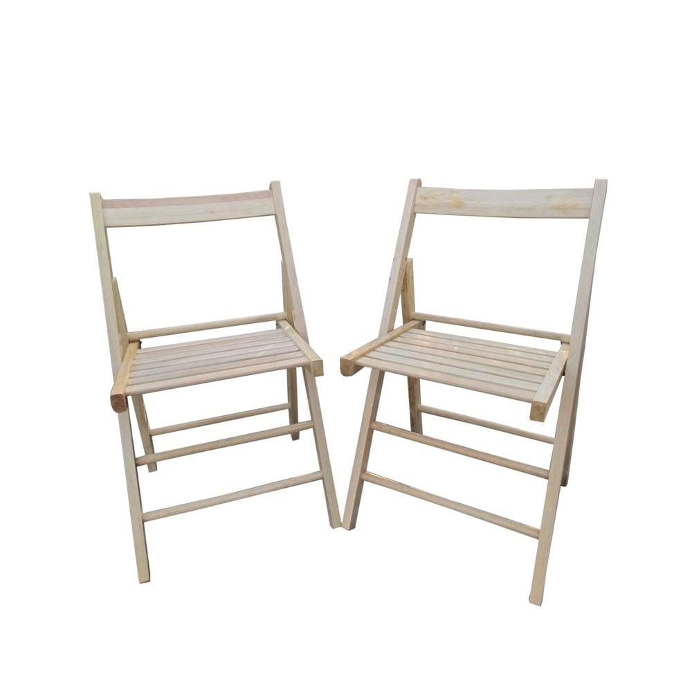 Natural Light Brown Wood Armless Folding Dining Chairs, Set of 2