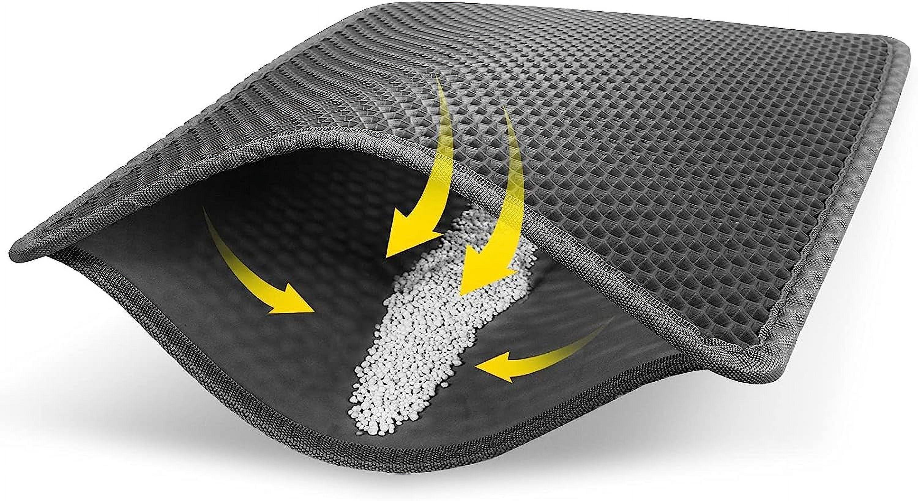 GZYS Cat Litter Mat Grey Trapping for Litter Box, XL Jumbo 30 x 24 in, Urine & Waterproof, Honeycomb Double Layer Anti Tracking Kitty Mats, No Phthalate, Washable Easy Clean, Scatter Control