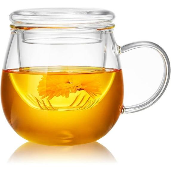 Glass Tea Cup with Infuser and Lid, 17OZ Large Borosilicate Glass Tea Cup with Strainer,Clear Glass Tea Mugs for Loose Leaf Tea,Blooming Tea,Tea Bag,Tea Cute Mushroom, Christmas gift