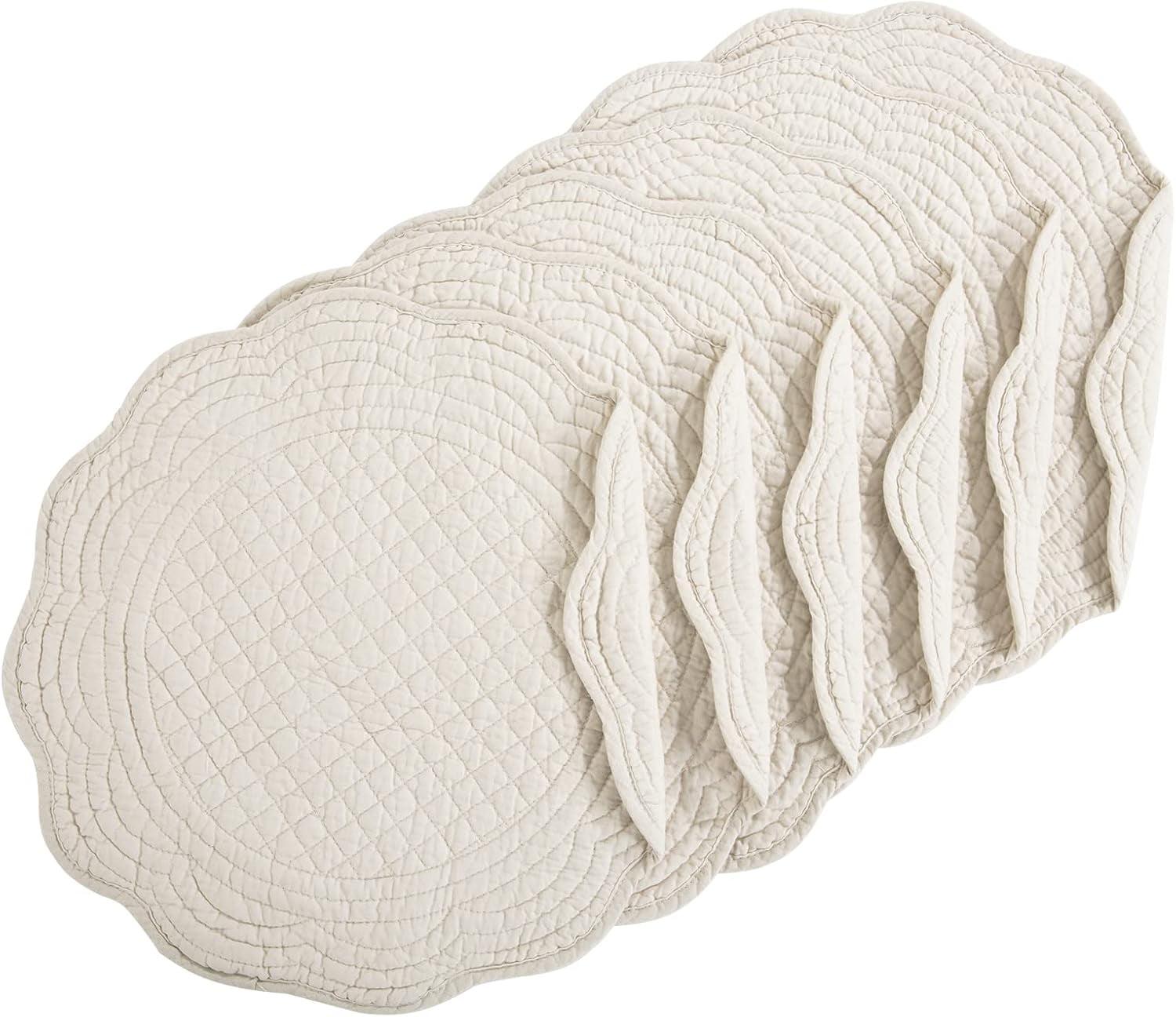 QUALITY FLOORING INC. Quilted Placemats Set Of 6 Washable Round Placemats For Kitchen Table-100% Cotton Fabric  Round Table Mats