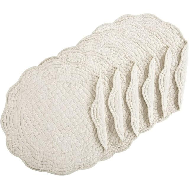 QUALITY FLOORING INC. Quilted Placemats Set Of 6 Washable Round Placemats For Kitchen Table-100% Cotton Fabric  Round Table Mats