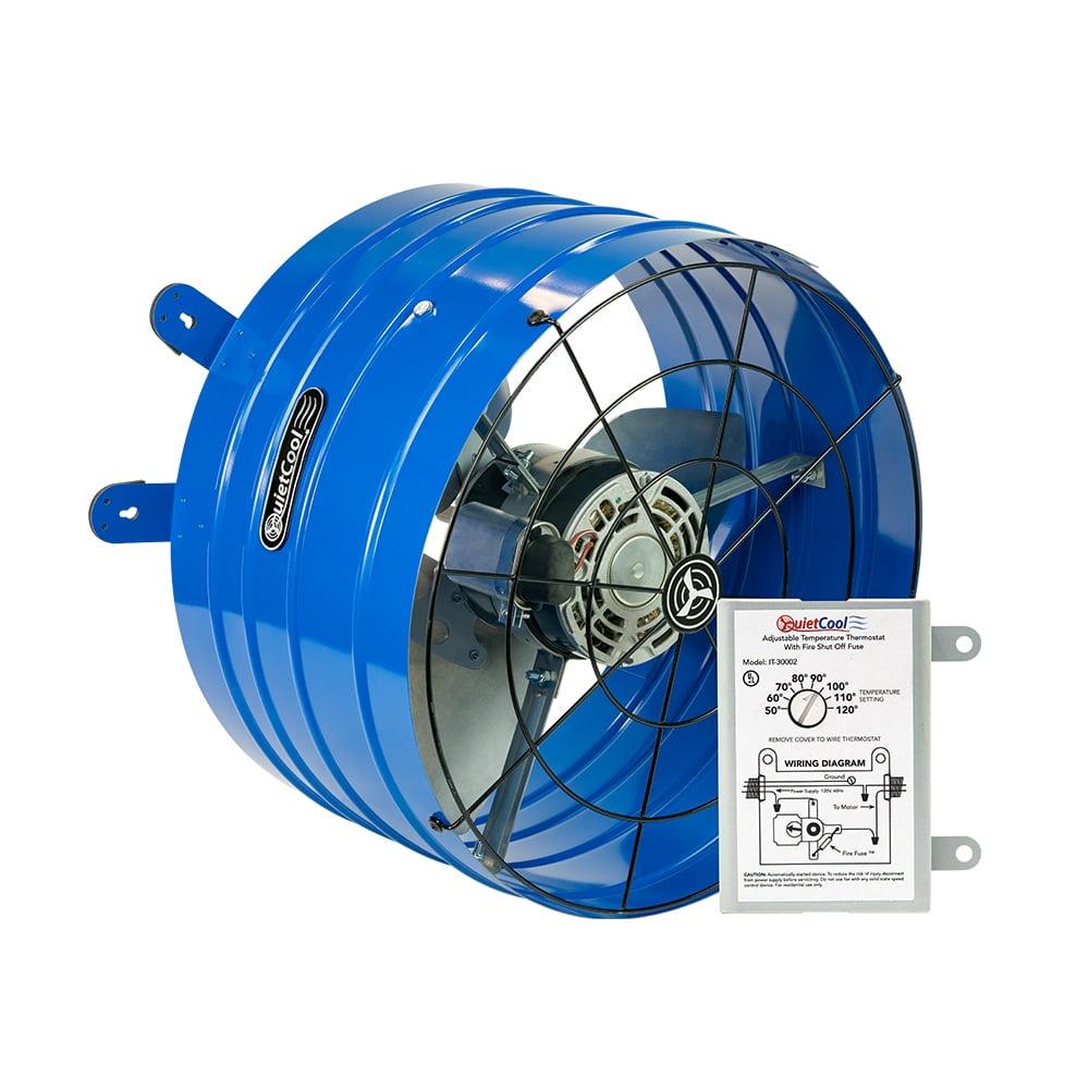 Blue Steel Roof Mount Attic Fan with Thermostat