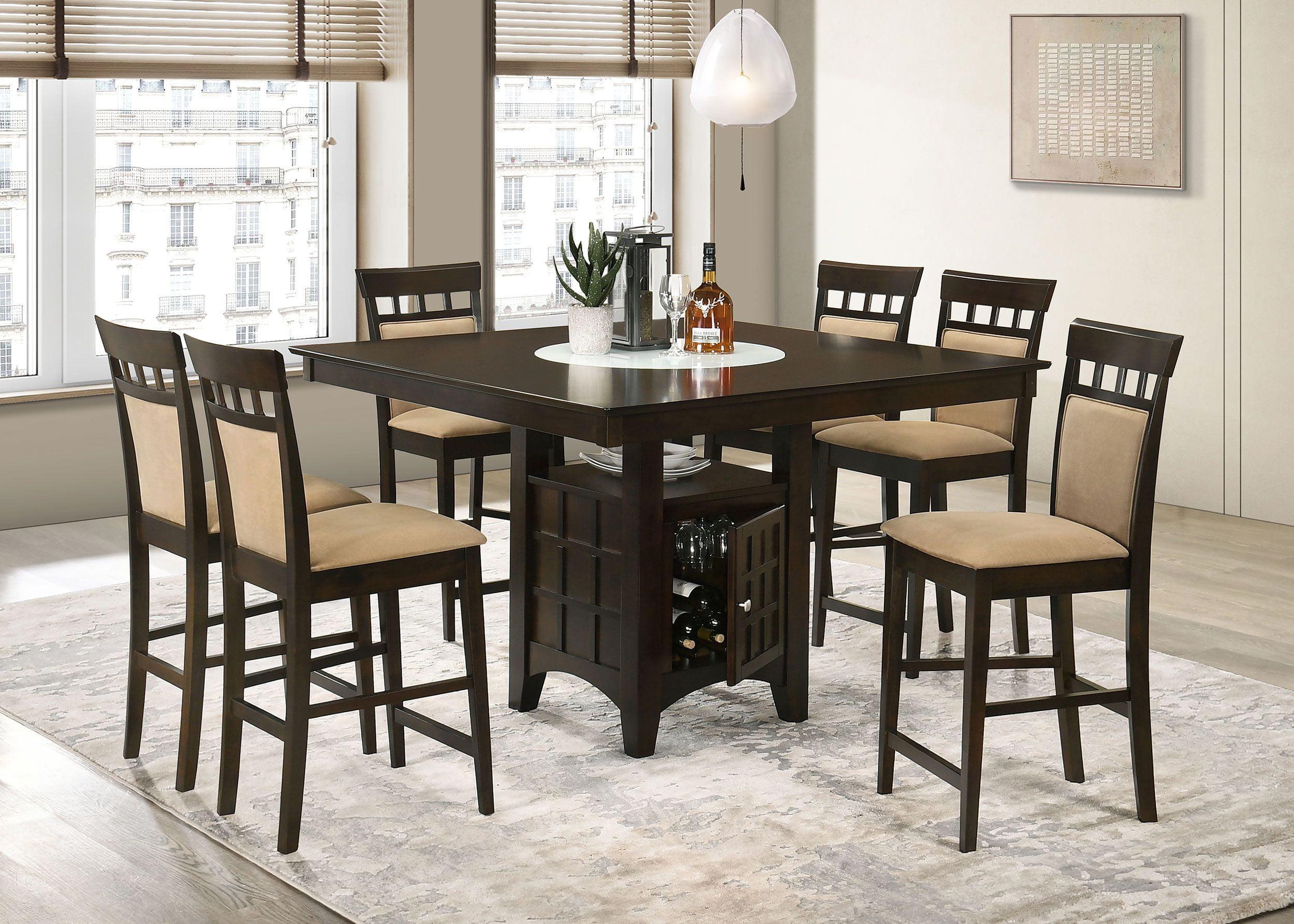 Cappuccino 7-Piece Counter Height Dining Set with Beige Cushions