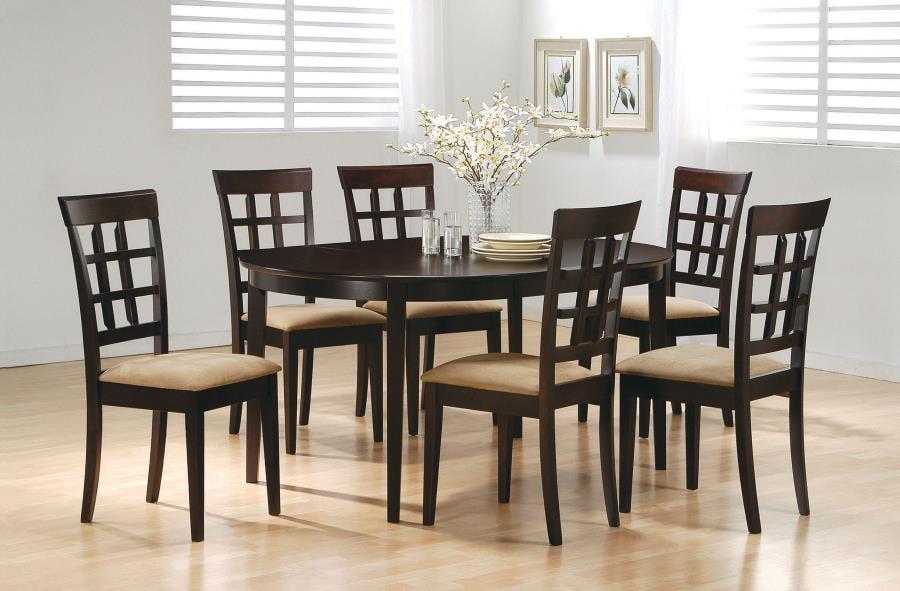 Cappuccino Oval Wood Dining Set with Extension Leaf and 6 Chairs