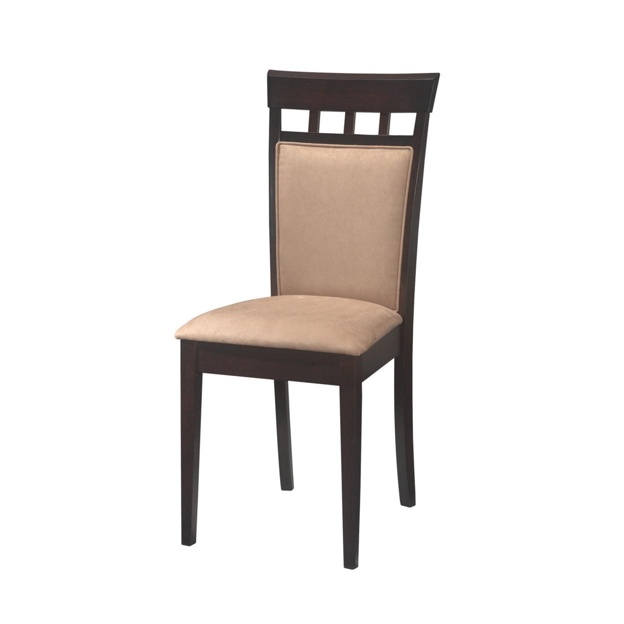 High-Back Beige Microfiber Upholstered Side Chair in Cappuccino Wood