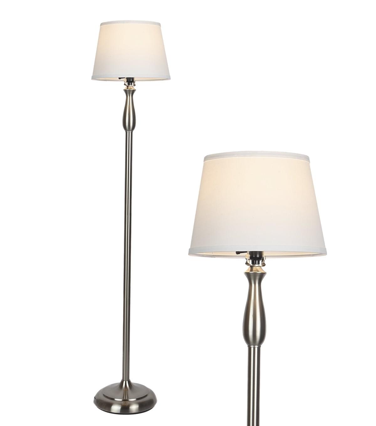 Sophia Satin Nickel 64" LED Floor Lamp with White Fabric Shade