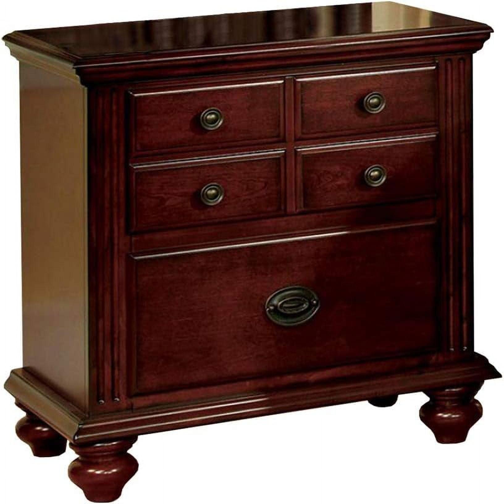 Elegant Cherry Finish 2-Drawer Traditional Nightstand with Antique Gold Knobs
