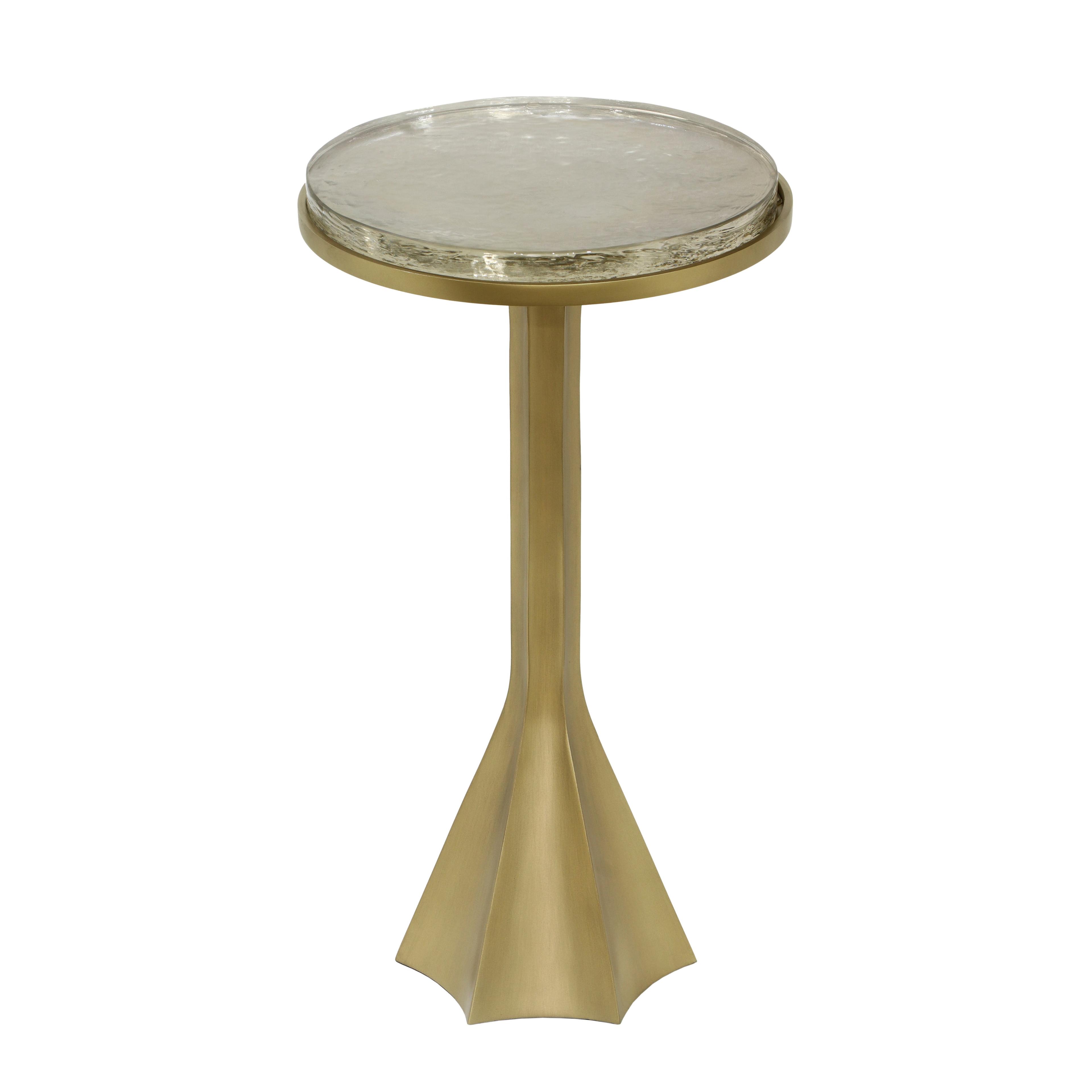 Gold Round Metal and Glass Side Table