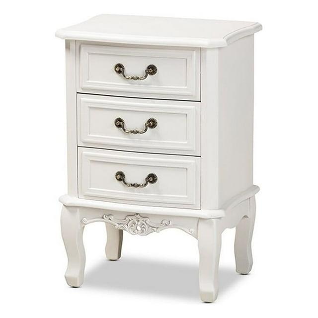 Gabrielle Traditional French Country Provincial White-Finished 3-Drawer Wood Nightstand