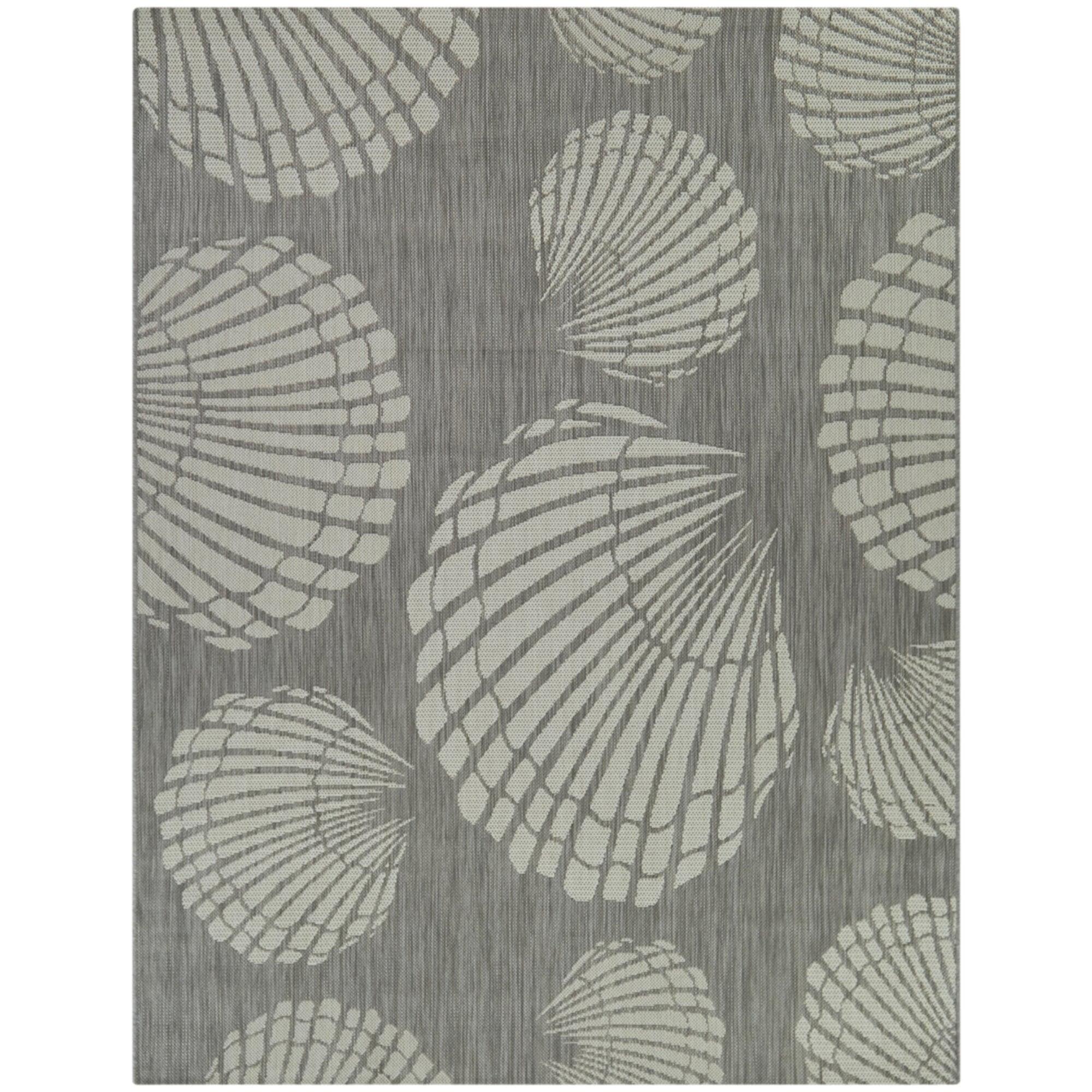 Gray Coastal Shell Flat Woven Rectangular Rug