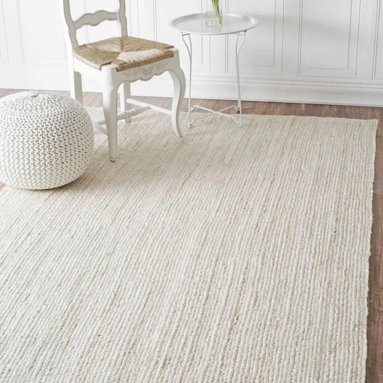 Ivory Braided Handmade Jute and Cotton 6' x 9' Area Rug