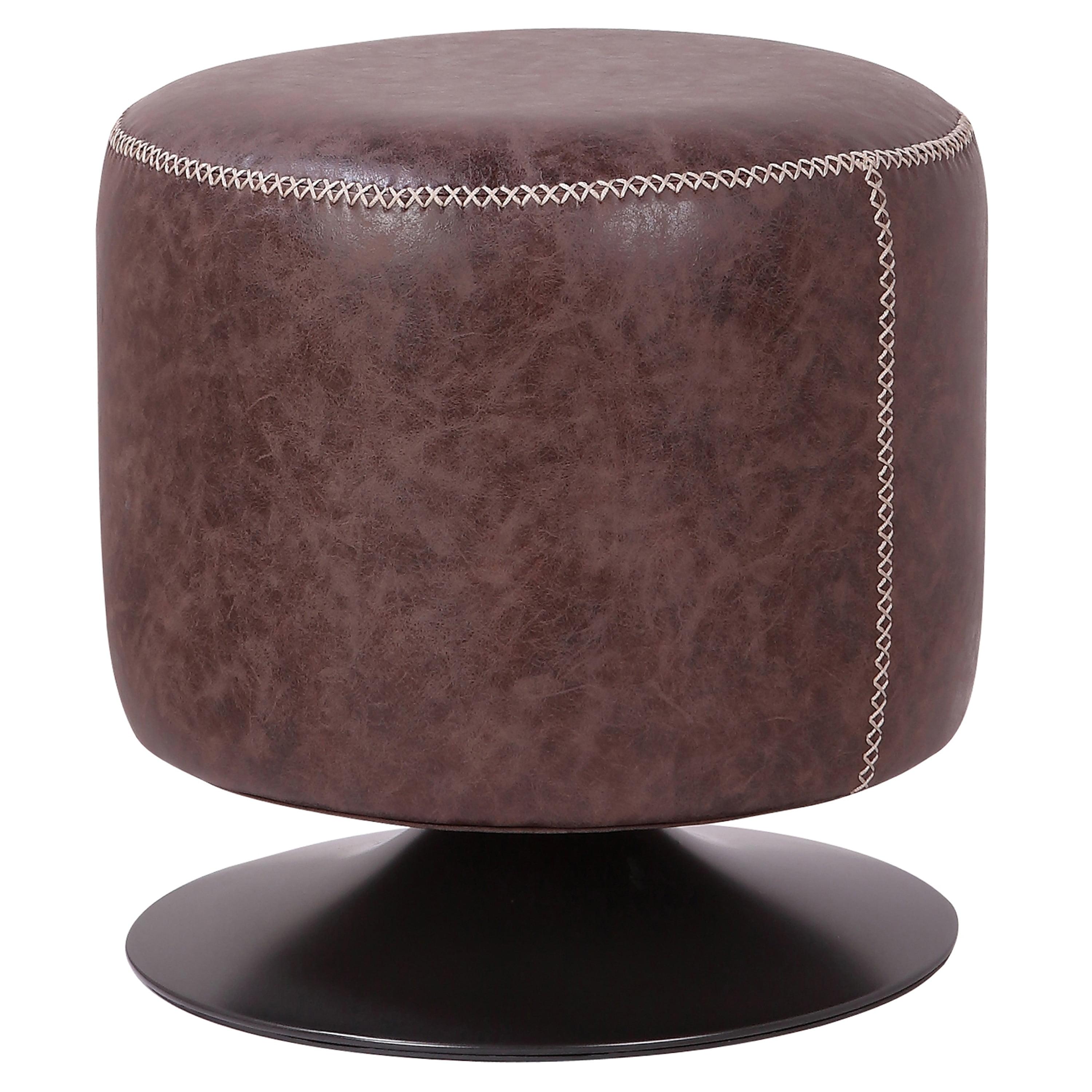 Gaia Vintage Coffee Brown Round PU Leather Ottoman