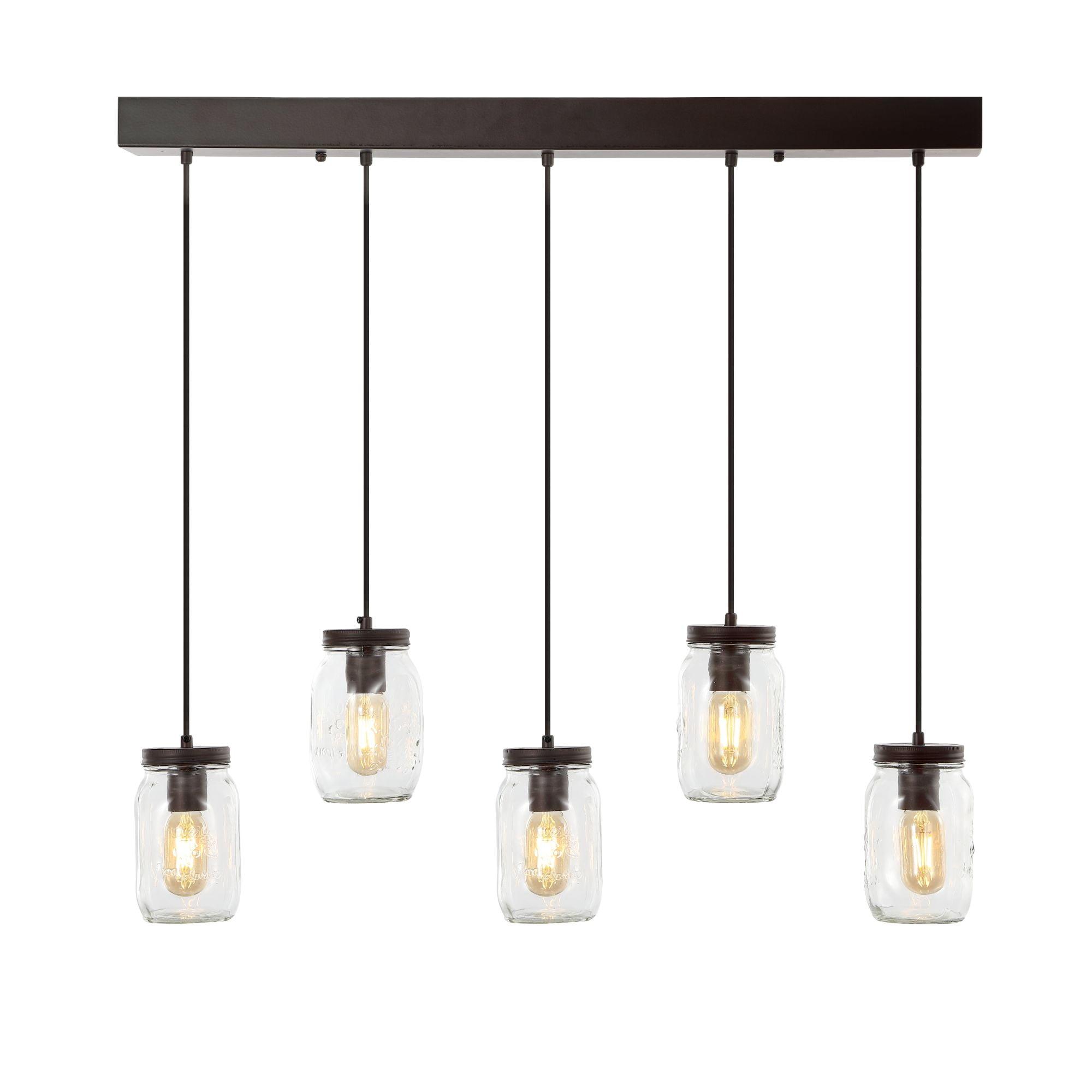 Gaines 33.25" Oil-Rubbed Bronze 5-Light Mason Jar LED Pendant