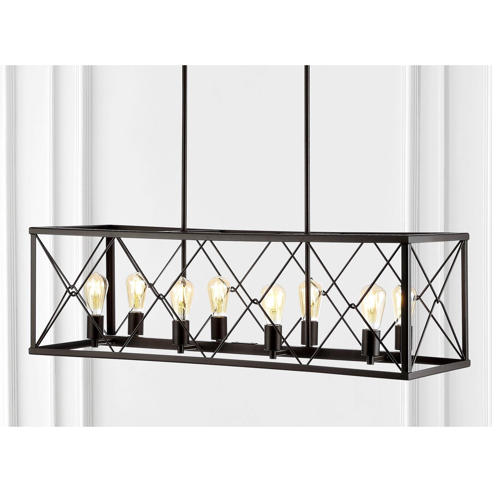 JONATHAN Y Galax 39" 8-Light Adjustable Iron Farmhouse Industrial LED Dimmable Pendant, Oil Rubbed Bronze