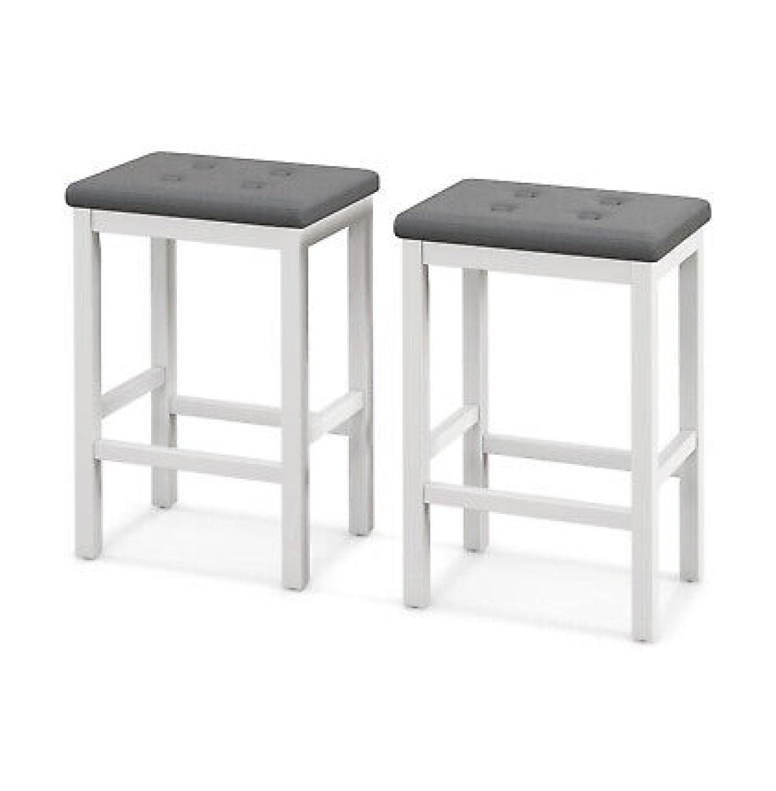 Set of 2 Gray and White Wood Bar Stools with Padded Seats