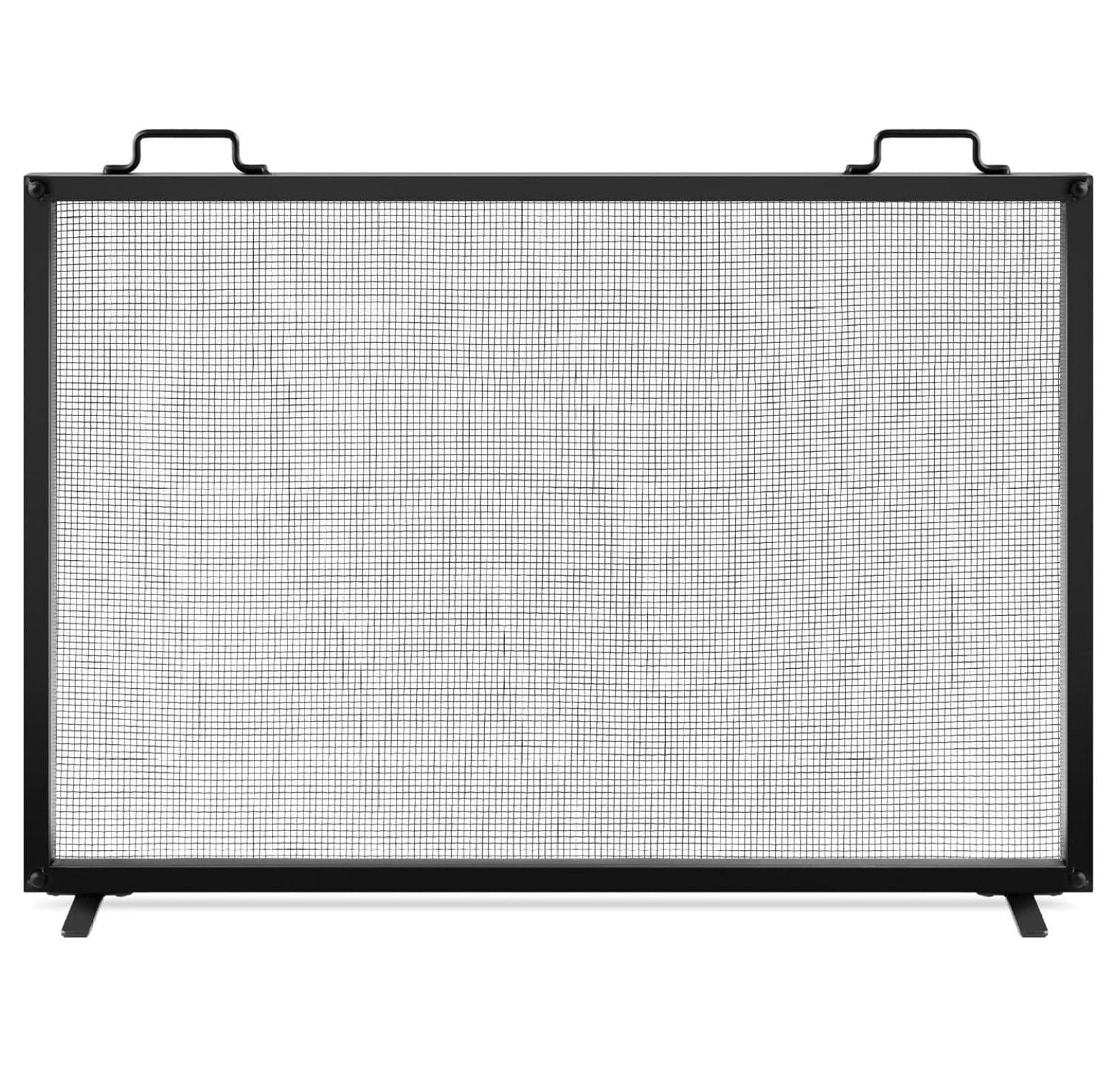 Cassiano 38x27in Single Panel Fireplace Screen Handcrafted Steel Mesh Spark Guard w/ Handles