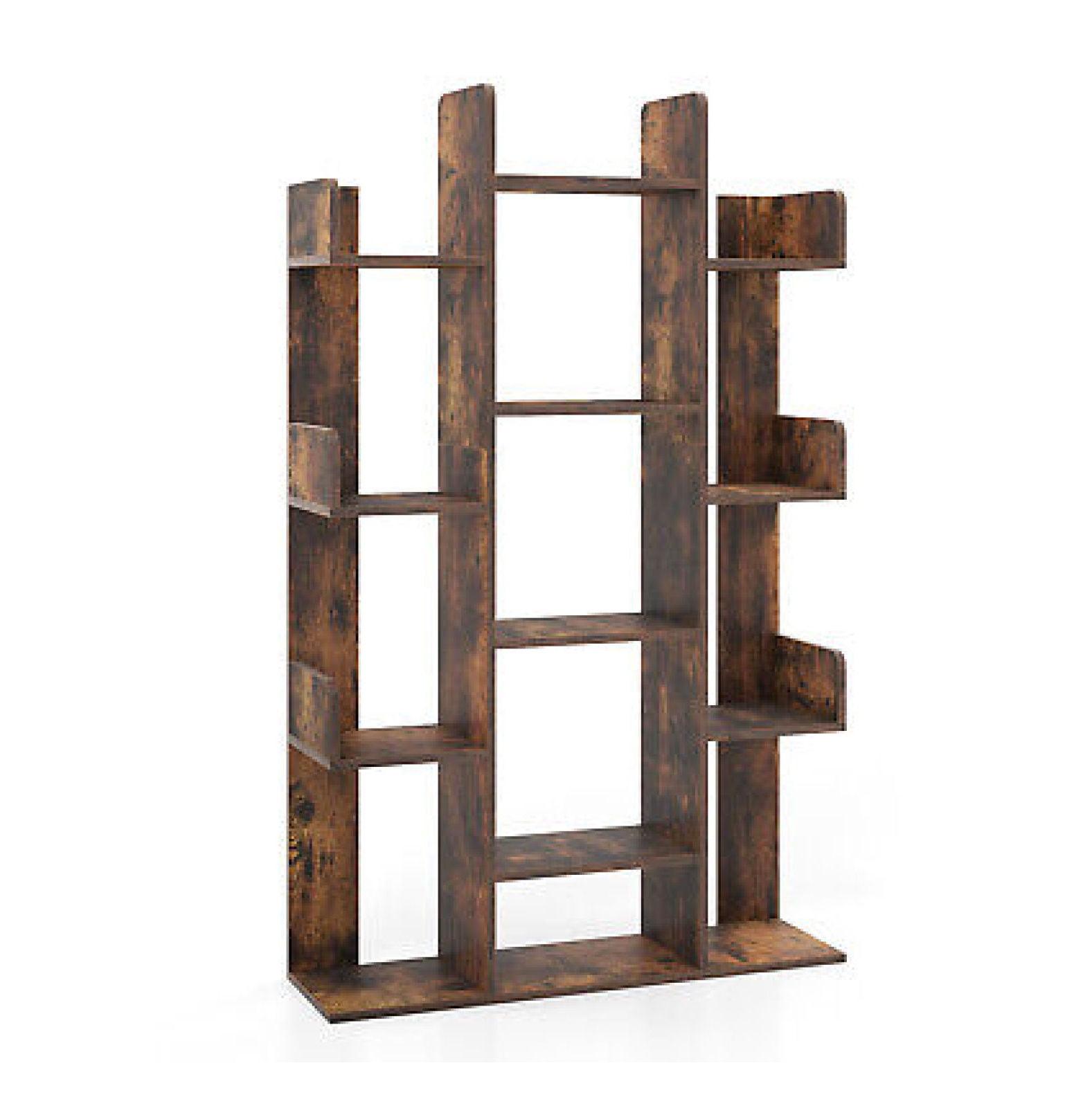 Rustic Brown Tree-Shaped Kids Bookcase with 13 Shelves