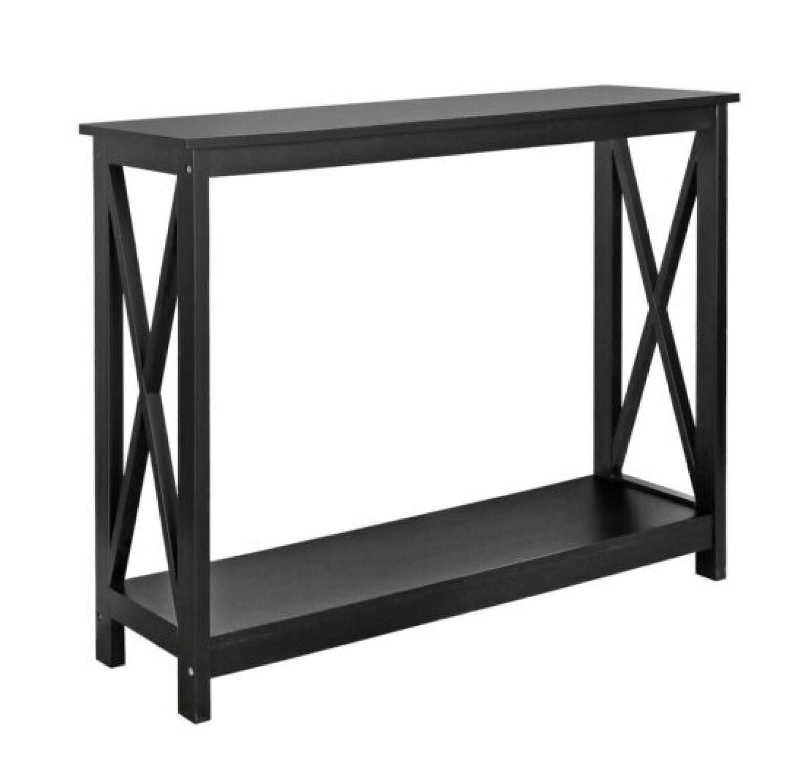 Black Wood and Metal Console Table with Storage Shelf