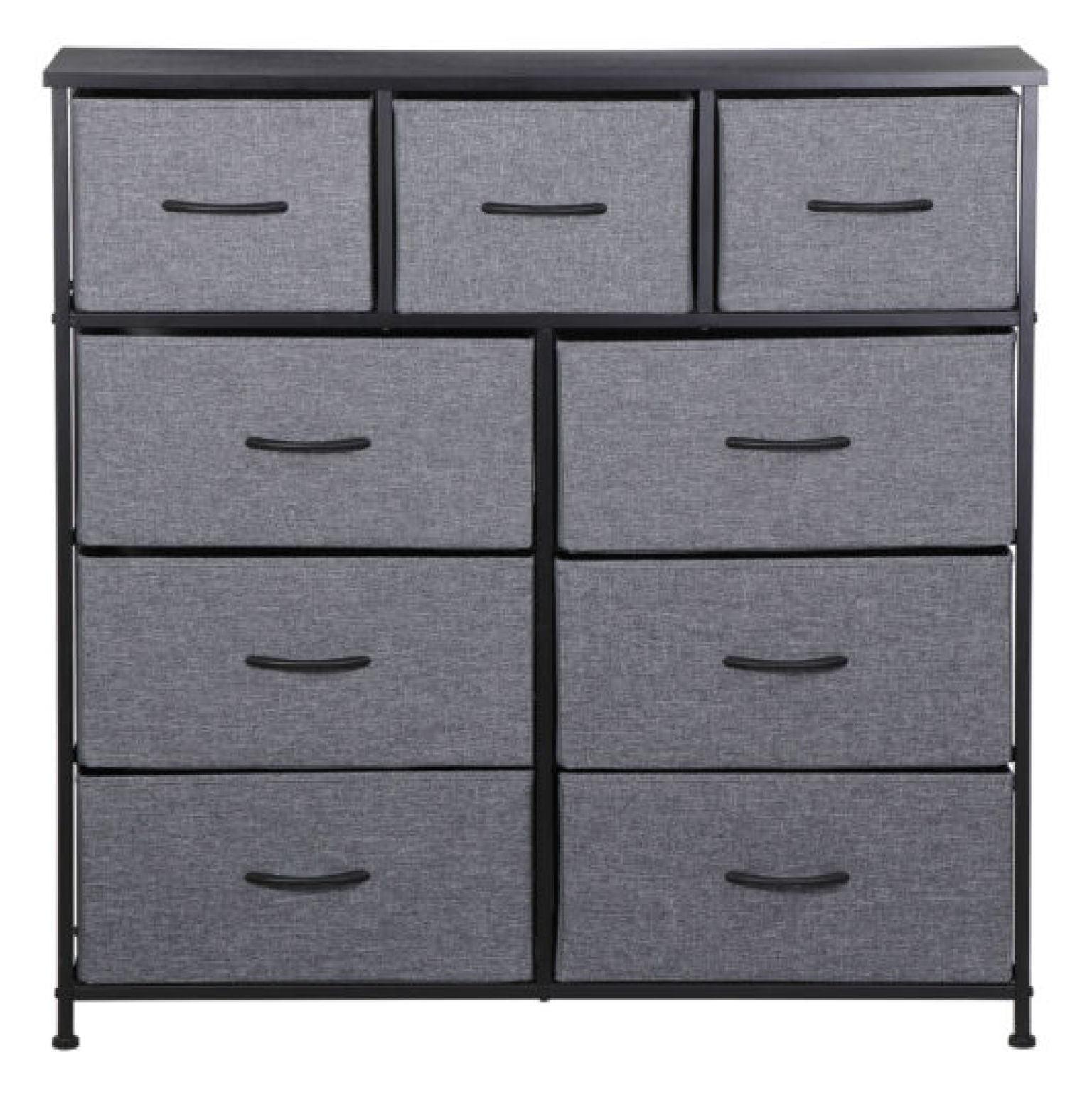 Gray Fabric 9-Drawer Vertical Storage Dresser with Levelers