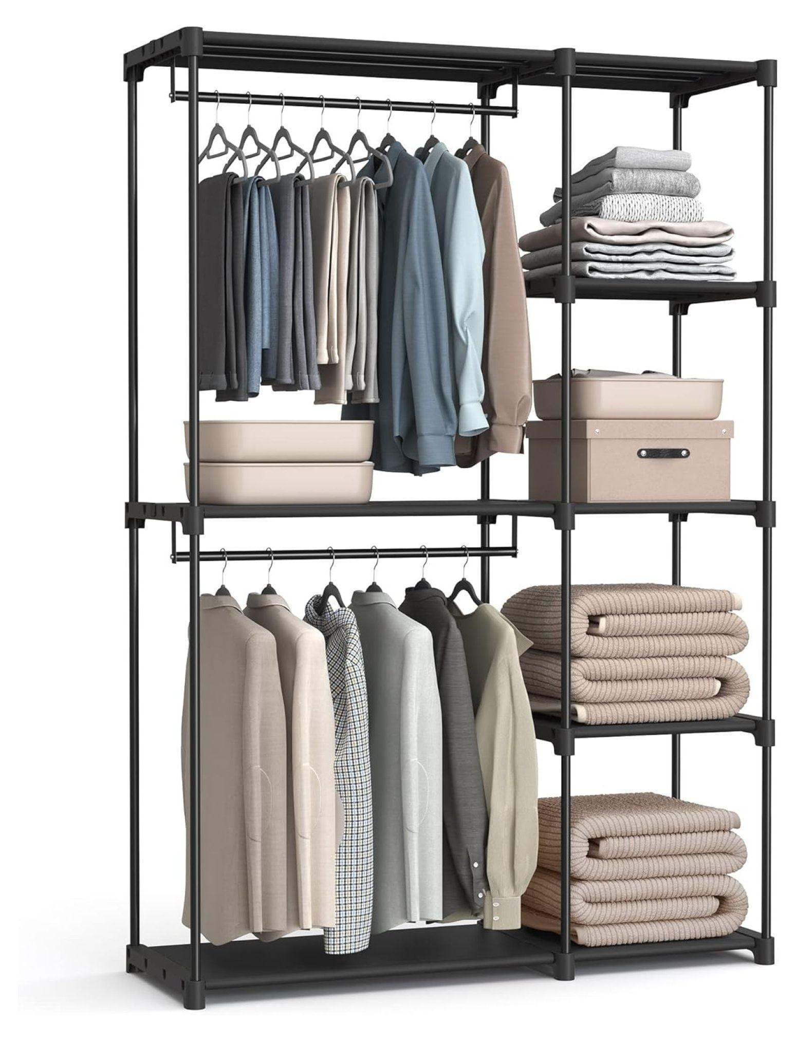 SONGMICS Portable Closet Freestanding Closet Organizer Clothes Rack with Shelves Hanging Rods Black