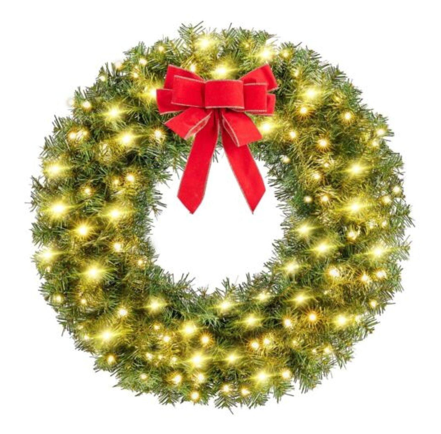 Green 60" Pre-Lit Artificial Christmas Wreath with Red Bow