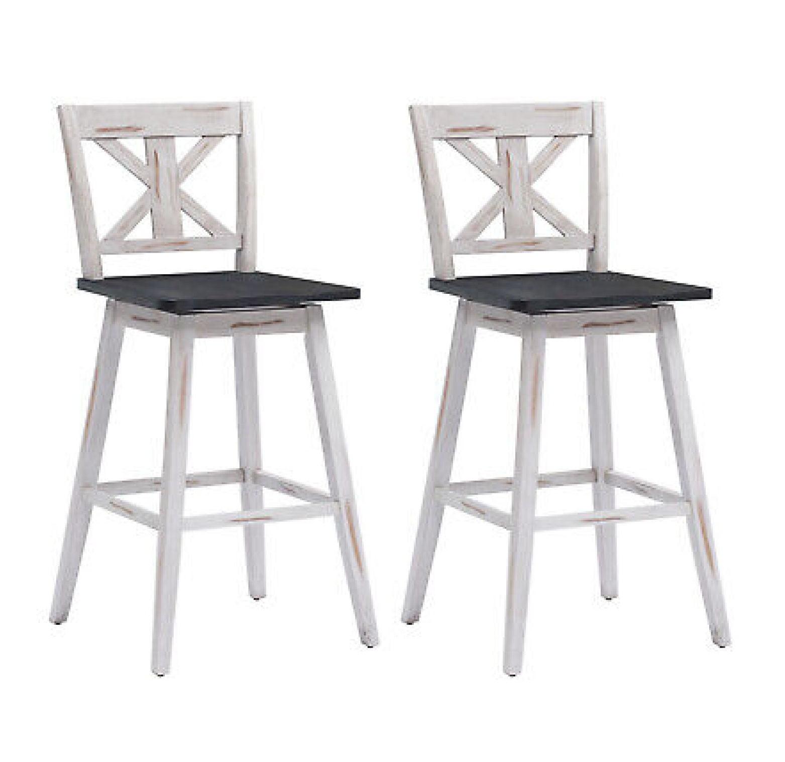 Costway Set of 2 Bar Stools Swivel Counter Height Chair w/ Solid Wood Legs White\Black