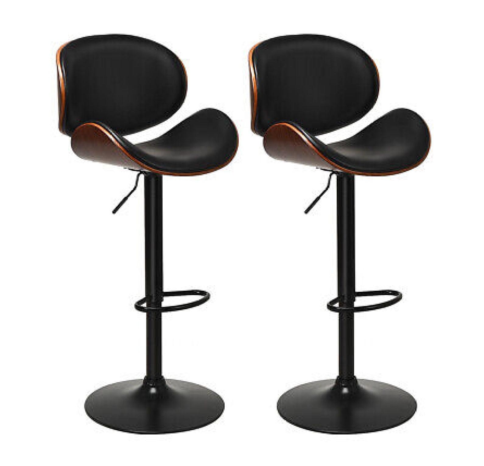 Set of 2 Adjustable Swivel Brown Metal Barstools with Curved Back