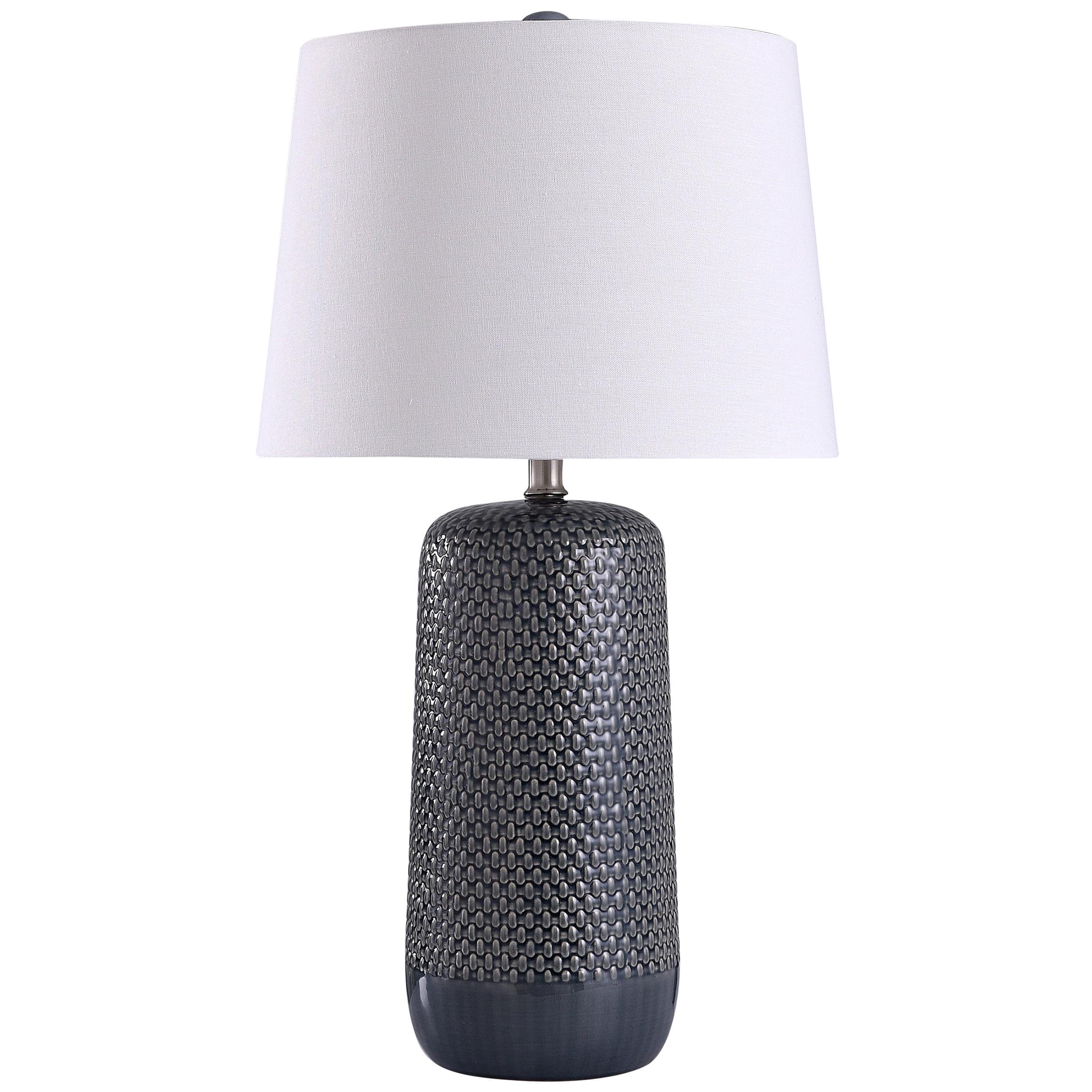 Navy Blue Woven Wicker Table Lamp with White Shade