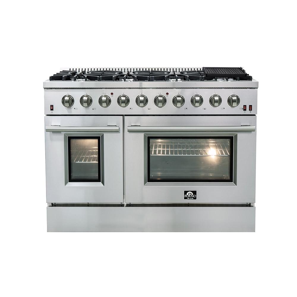 Galiano 48-inch Gas Range Stainless Steel, 8 Burners, 107,000 BTU, Griddle, Double Ovens