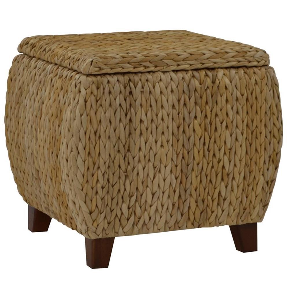 Gallerie Decor Bali Breeze Round Transitional Wood Storage Ottoman in Natural