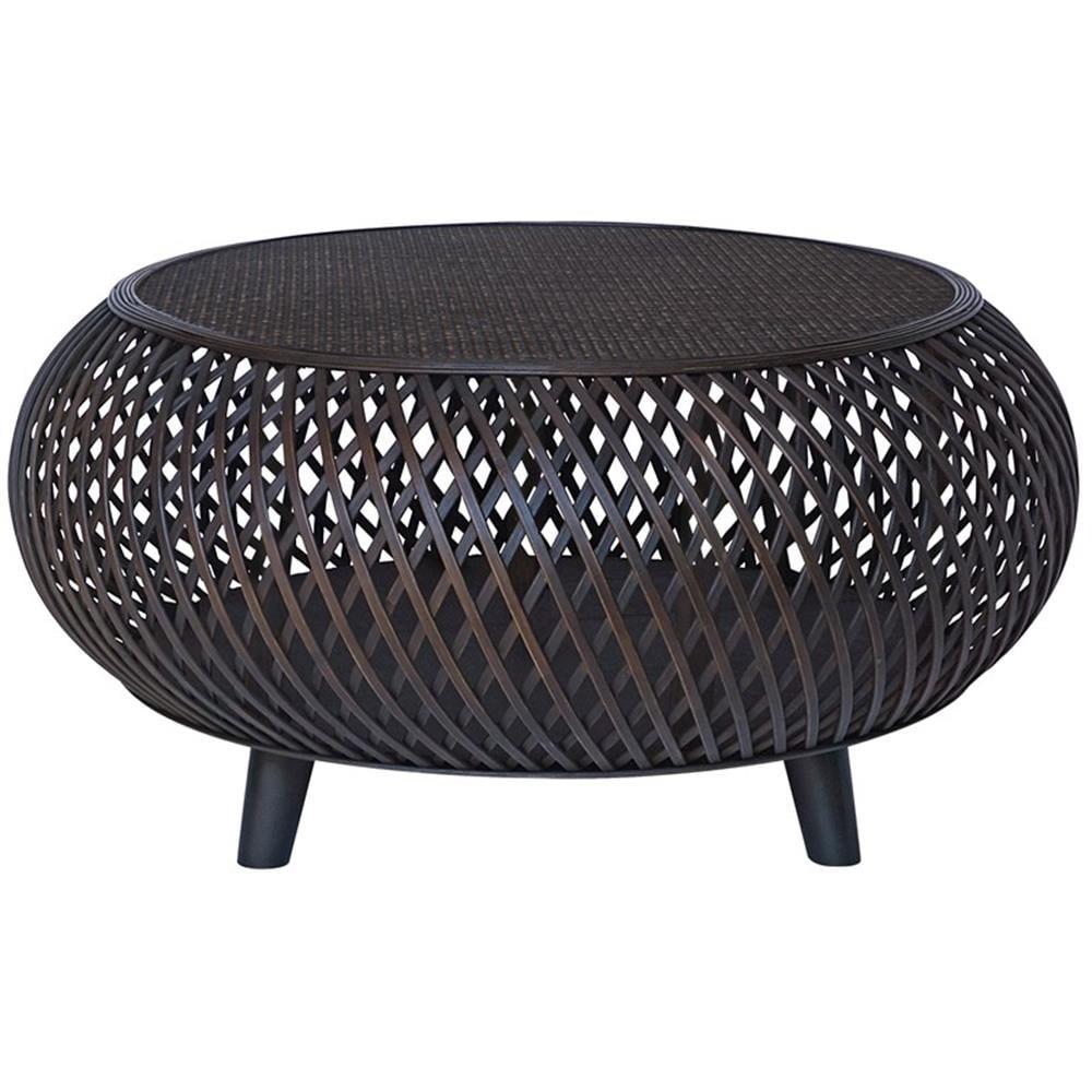 Gallerie Decor Bora Bora Round Transitional Rattan Coffee Table in Brown