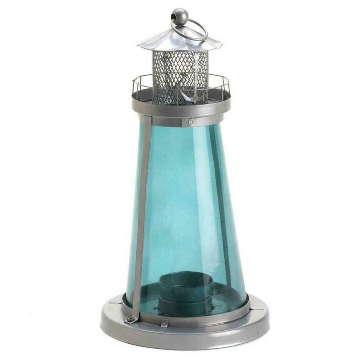 Seaside Ambiance Blue Glass & Iron Tabletop Lantern