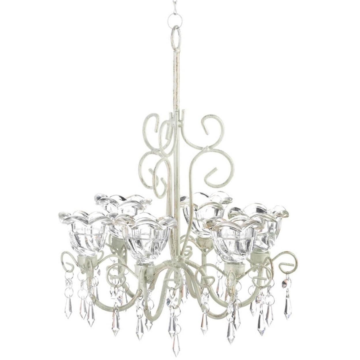 White Crystal Outdoor Candle Chandelier with Metal Frame