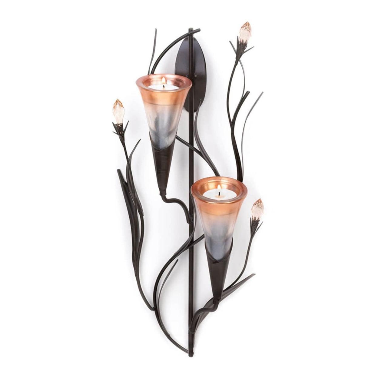 Dawn Lilies Glass and Iron Candle Wall Sconce