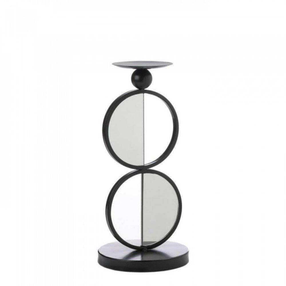 Sophisticated Duo Mirrored Black Candleholder with Curved Design