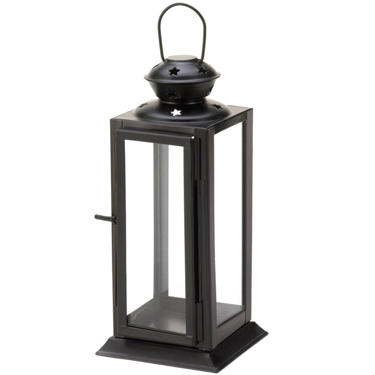 Black Iron and Glass Star Cutout Candle Lantern