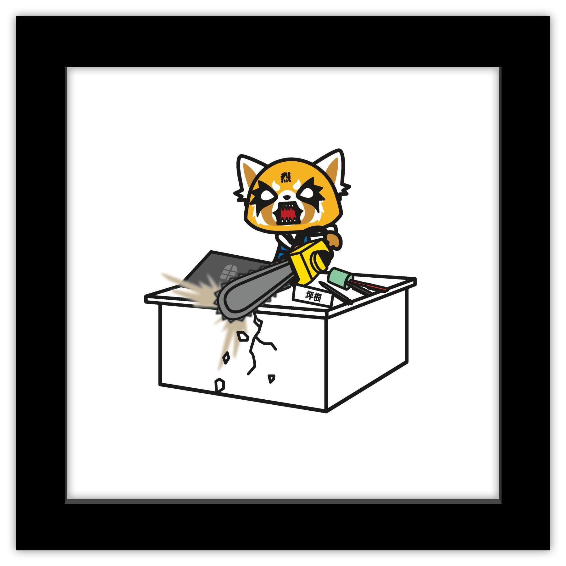 Gallery Pops Sanrio Aggretsuko - Retsuko Desk Chainsaw Wall Art, Black Framed Version, 12" x 12"