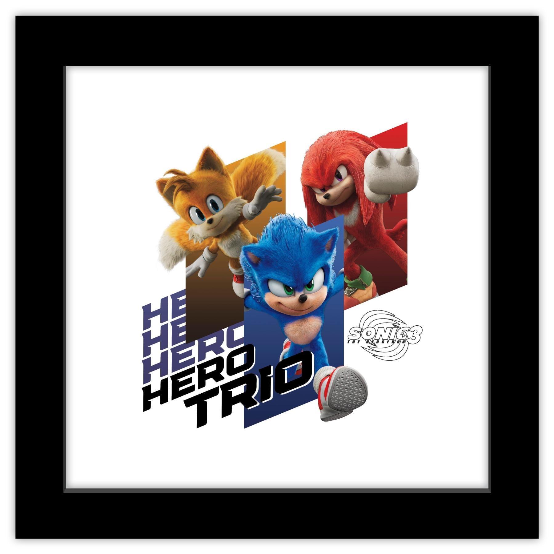 Sonic the Hedgehog 3 Hero Trio Black Framed Wall Art, 12" x 12"