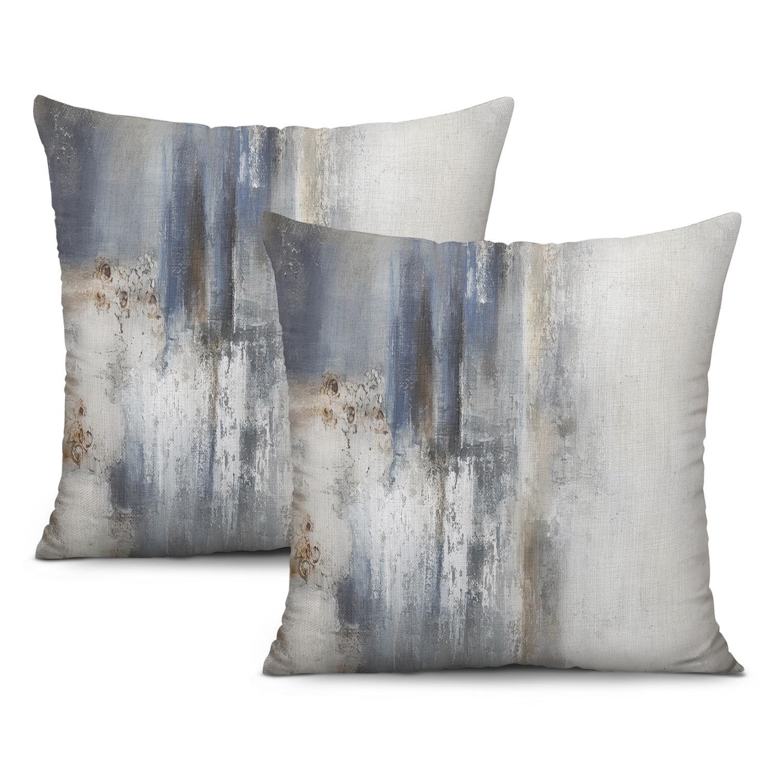 16x16 Blue and Grey Abstract Art Polyester Pillow Covers, Set of 2