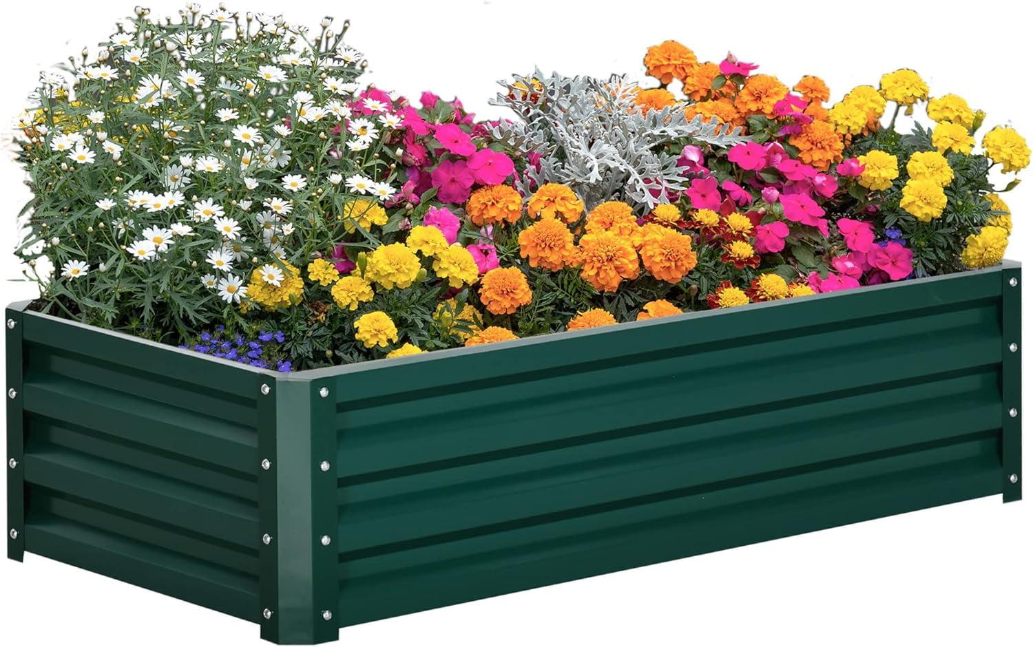 Green Galvanized Steel Rectangular Raised Garden Bed