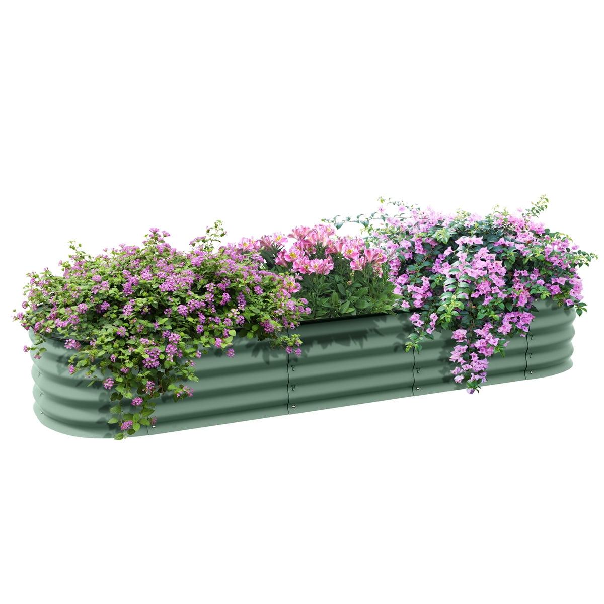 Green Galvanized Steel Oval Raised Garden Bed with Safety Edging