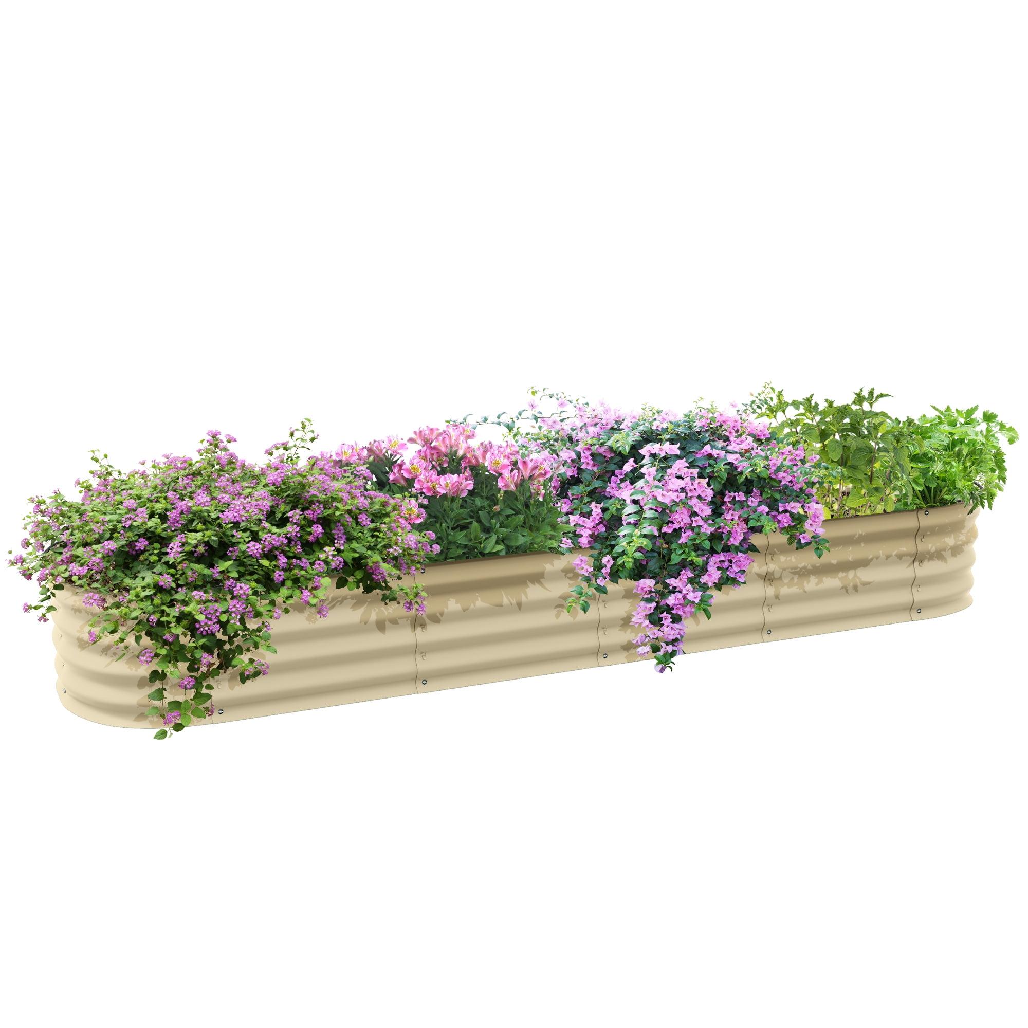 Cream Galvanized Steel Oval Raised Garden Bed Kit