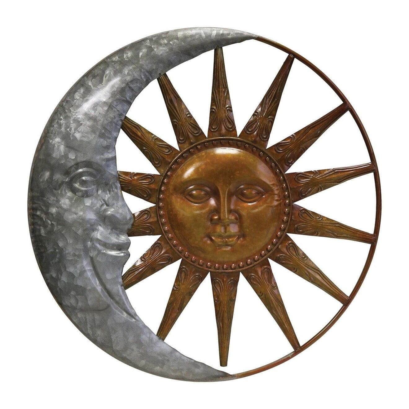 Galvanized Metal and Bronze Sun and Moon Wall Decor