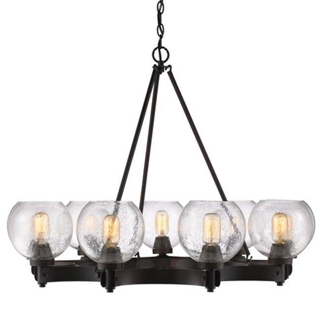 Galveston Rubbed Bronze 9-Light Chandelier with Seeded Glass