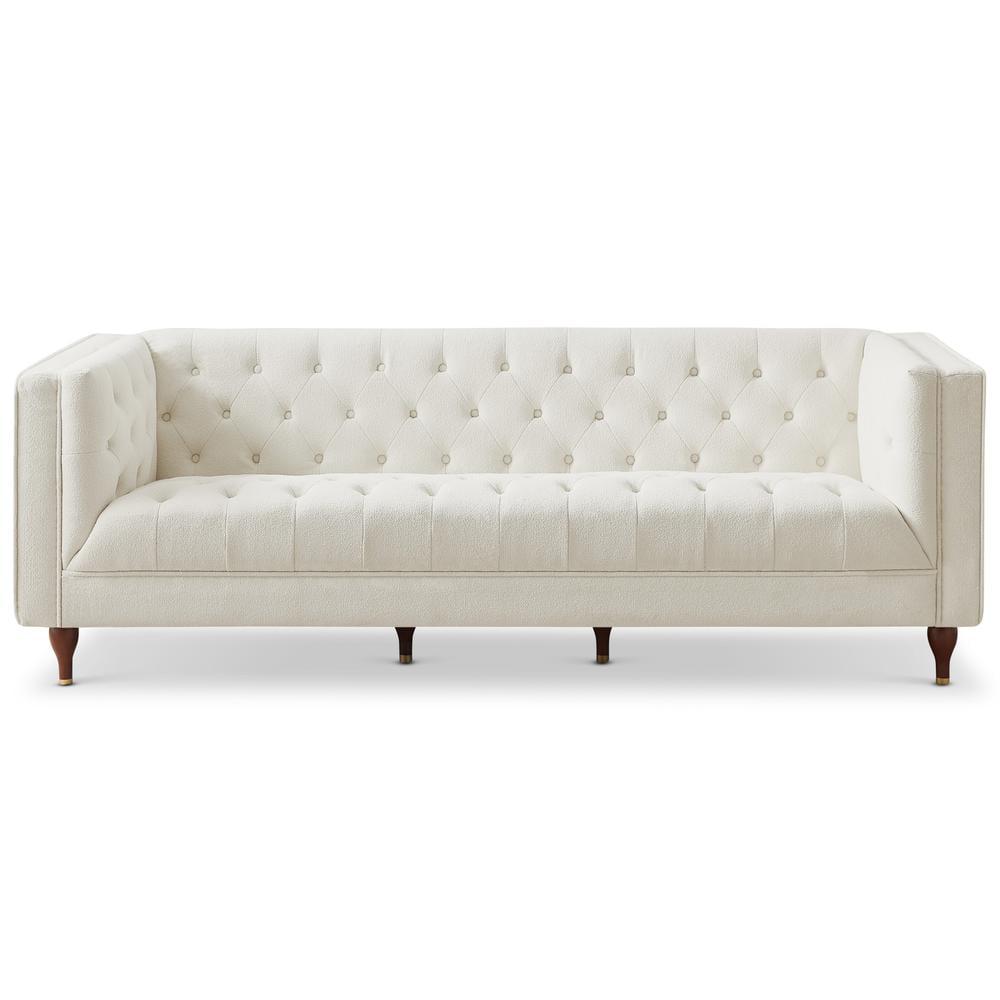 Galveston 87" Beige Boucle Fabric Tuxedo Sofa with Tufted Back