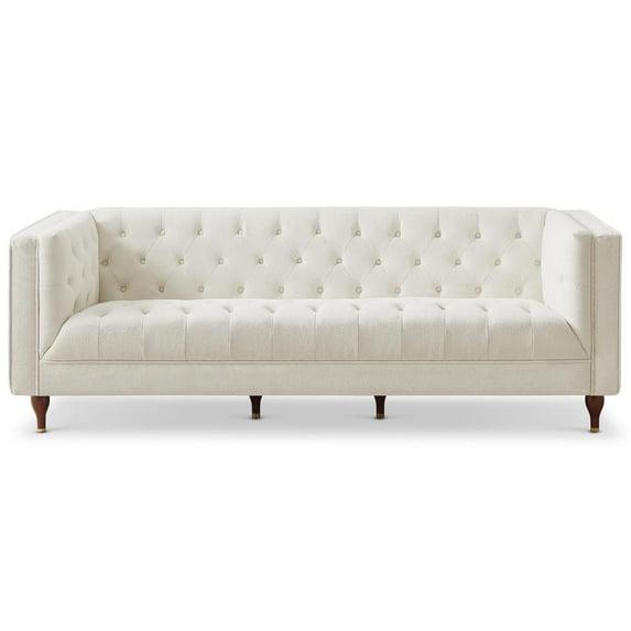 Galveston Mid Century Luxury Chesterfield French Boucle Fabric Sofa in Beige