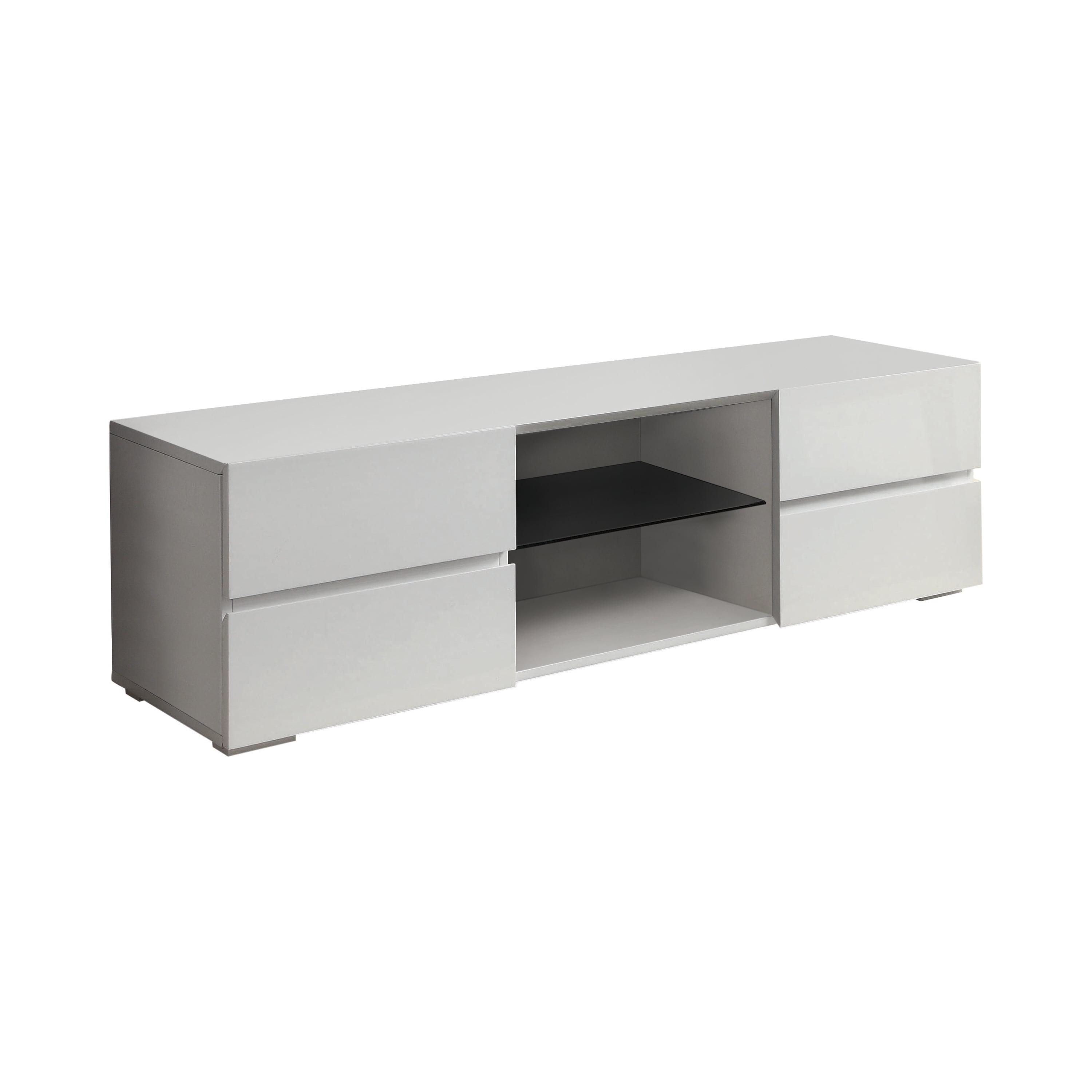 Luxe High-Gloss White 55" TV Console with Glass Shelf and Storage
